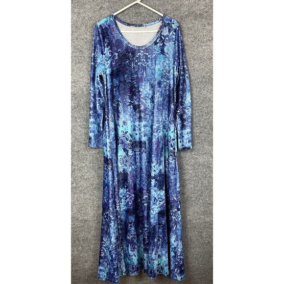 Soft Surroundings Velvet Dress Women's Large Maxi Blue and Purple Long Sleeve - Picture 2 of 15
